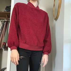 red Anthropologie fuzzy sweater, size small! barely worn